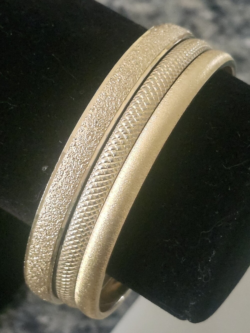 Vtg Monet Gold Tone Textured Triple Bangle Bracelet